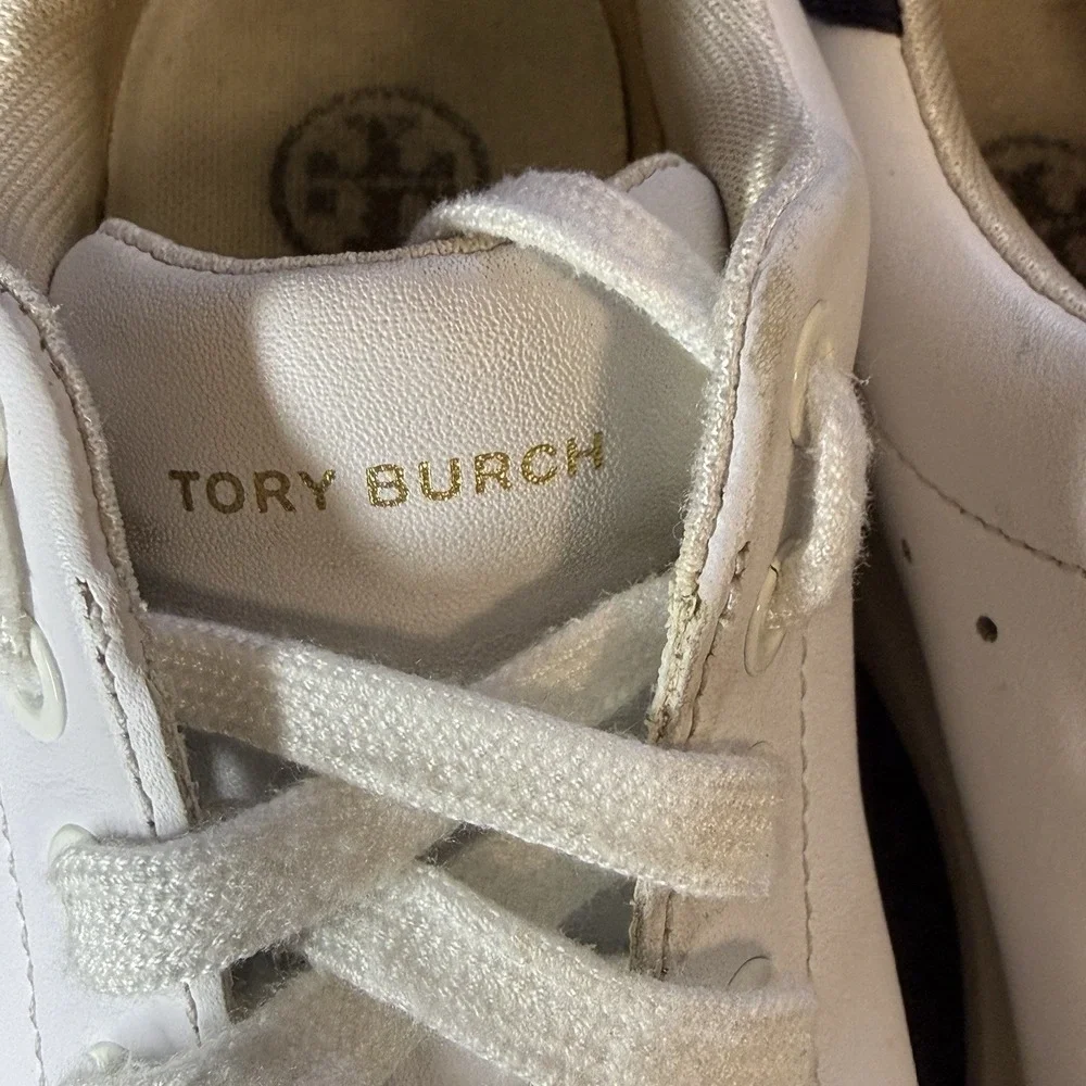 Tory Burch Women 5.5 Howell Sneaker Titanium White Warm Roccia Snake Embossed